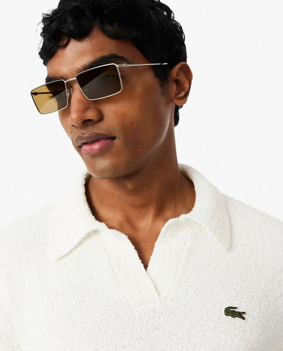 Lacoste Мужской свитер из махровой пряжи классического кроя белого цвета с короткими рукавами — фото 3