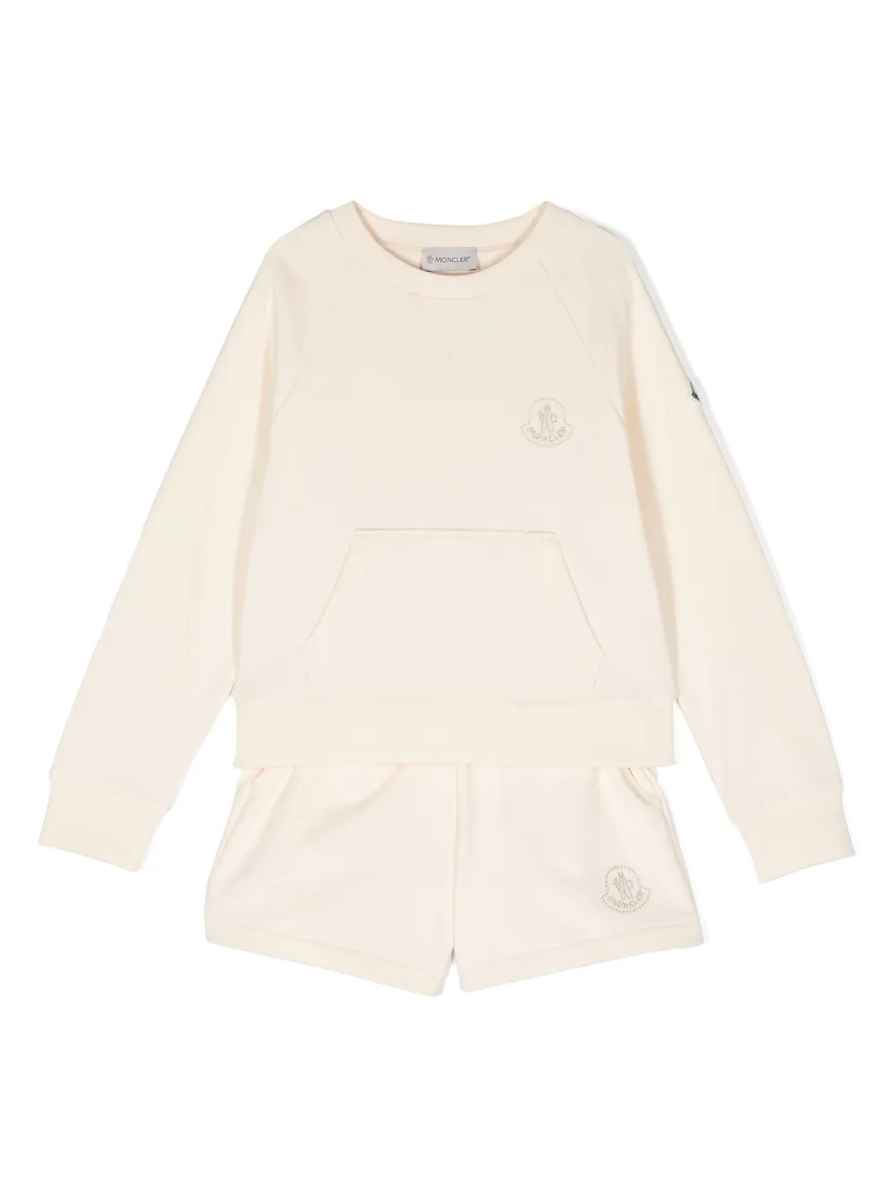 

Комплект из шортов и футболки с вышитым логотипом Moncler Enfant, нейтральный