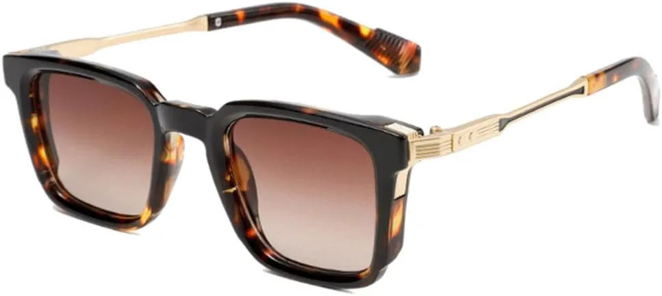 

MUTYNE Ретро-заклёпки Мужские роскошные солнцезащитные очки Модные градиентные зеркальные очки UV400 Женские трендовые солнцезащитные очки, Leopard Tea Gradient