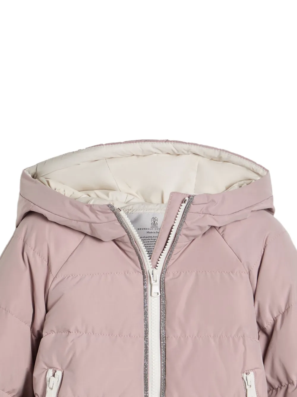 Непромокаемый пуховик Brunello Cucinelli Kids, розовый — фото 4