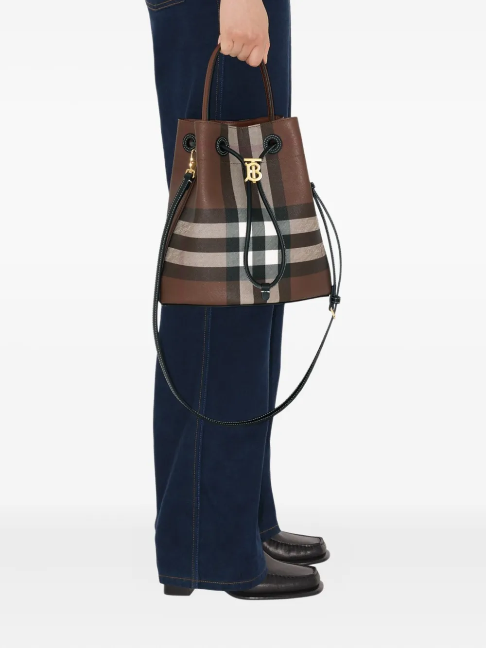 Маленькая сумка-ведро в клетку BURBERRY, коричневый — фото 3