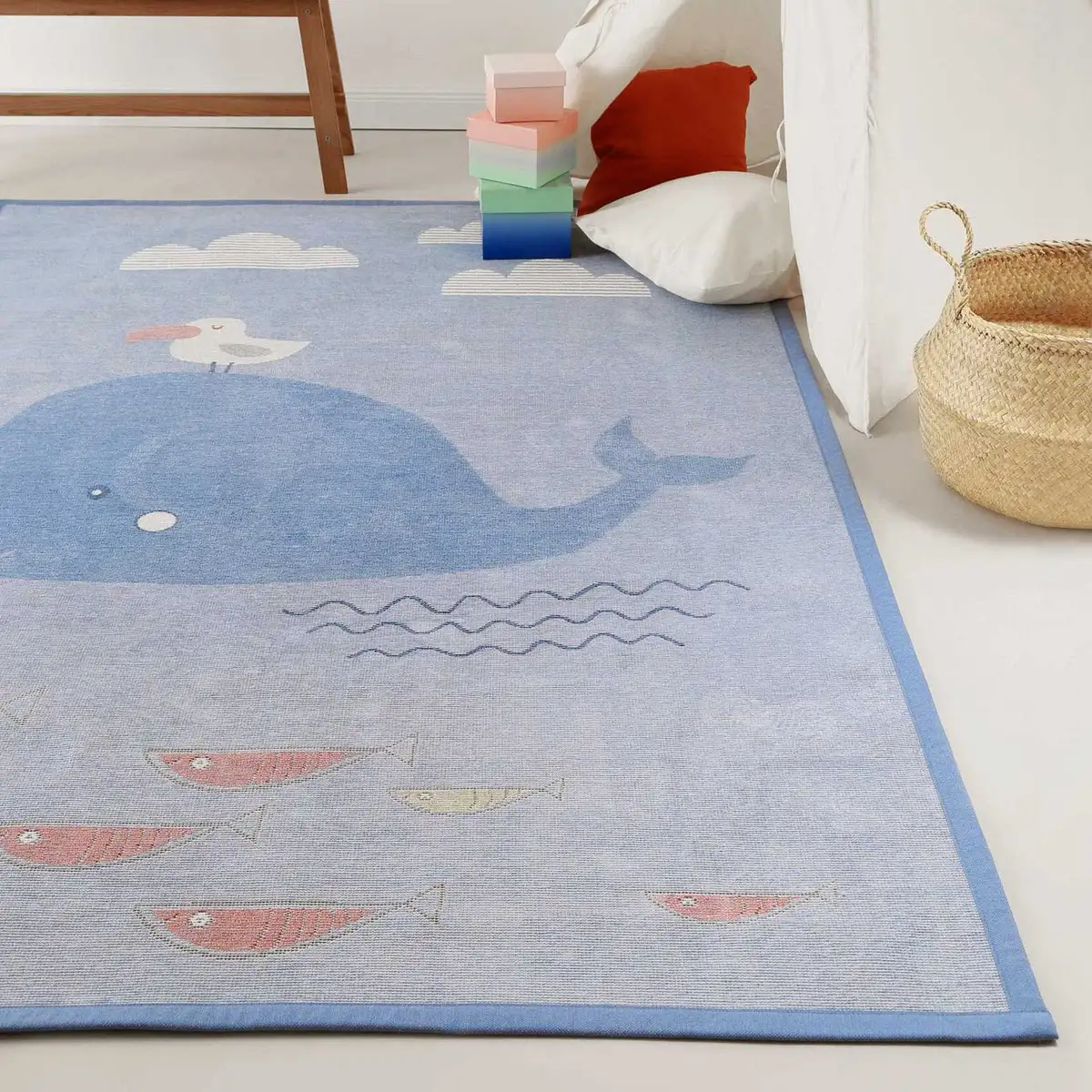 

Детский ковер Esprit "Whale Buddy ESP-005", прямоугольный, двусторонний ковер, животный мотив или звездное небо, детская комната 140х200 см, синий