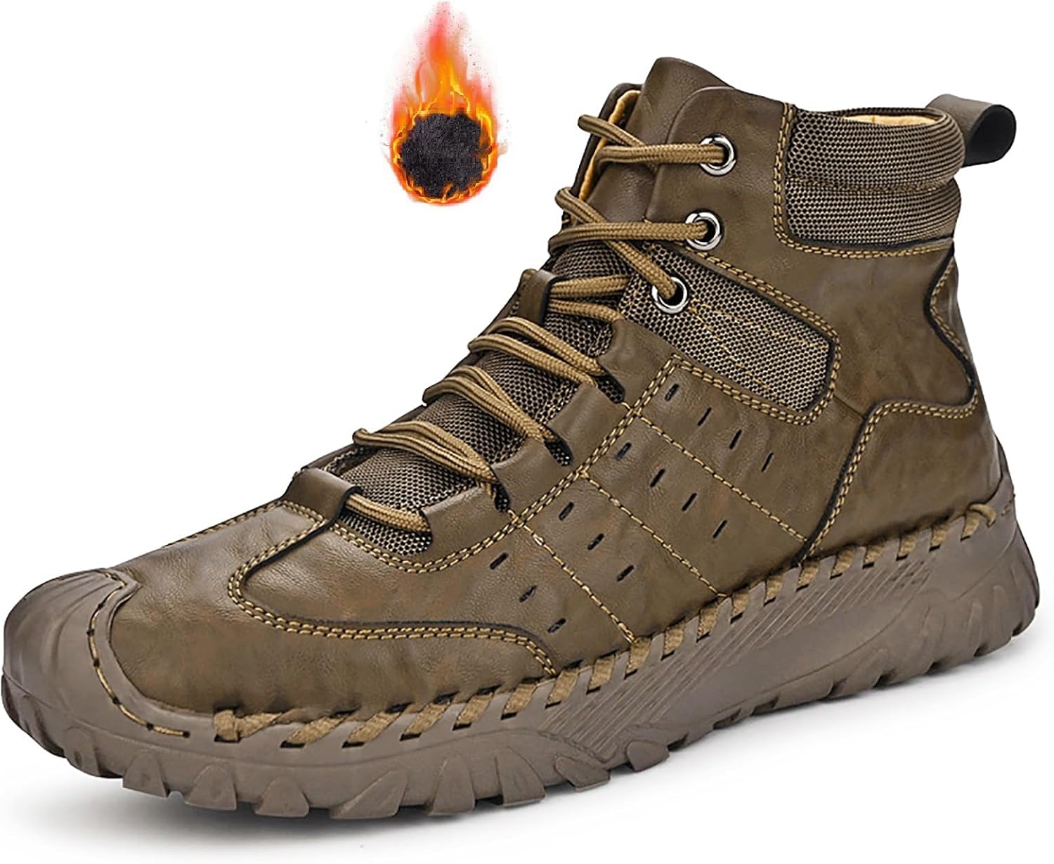 

Мужские кожаные ботинки-чукка с ручной строчкой на платформе, повседневные винтажные, с шнуровкой, поддержкой свода стопы, нескользящие, на плоской подошве, до щиколотки, для треккинга, походов, вождения и прогулок Loveheynew, хаки