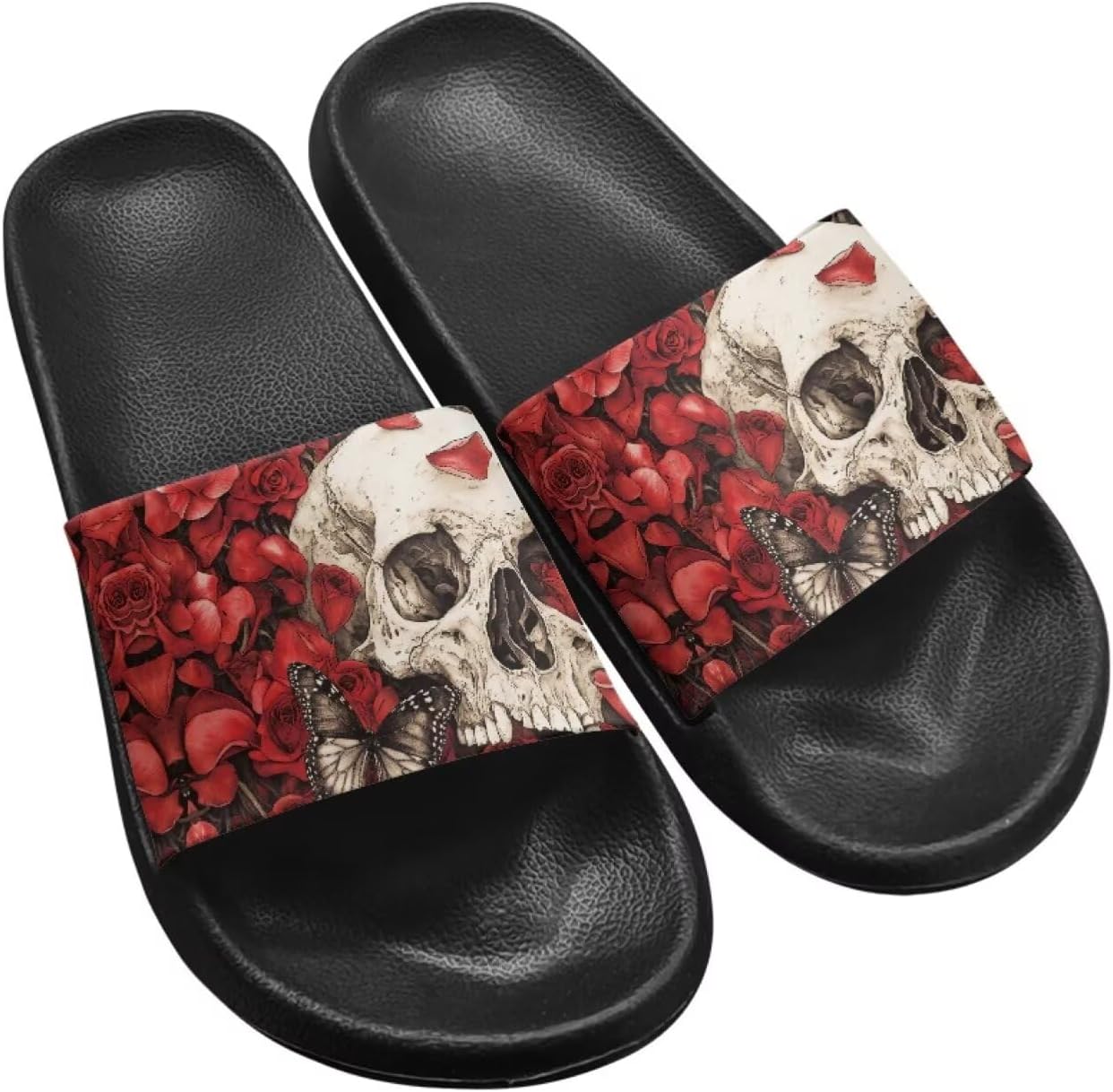 

Мужские шлепанцы Twousenru с забавным стильным узором черепа, противоскользящие, быстро сохнущие для душа, EVA, удобные для путешествий, домашние и уличные, Vintage Rose Skull
