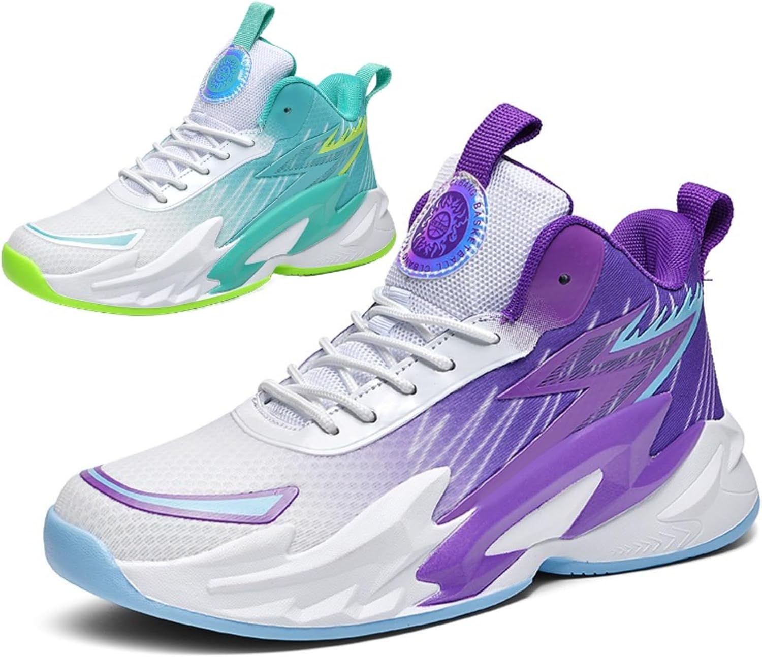 

Мужские кроссовки для баскетбола с высокой платформой, сетчатой дышащей поверхностью, шнуровкой, амортизирующей стелькой, поддержкой щиколотки, противоскользящей подошвой, для спорта Netehadi, зеленый/фиолетовый