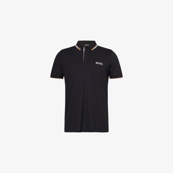 

Поло Paddy Pro из хлопковой пике с полосатым воротником Boss Green, черный