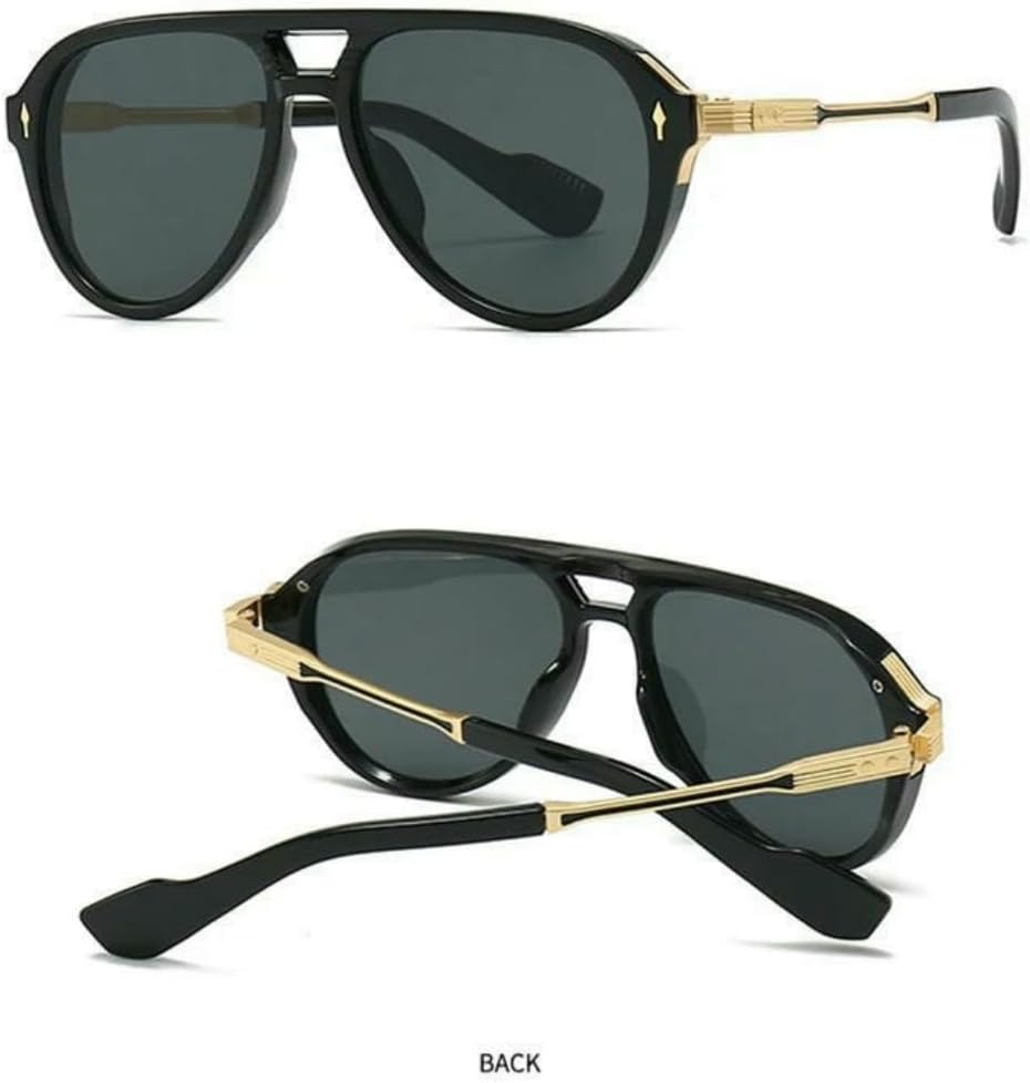 

Солнцезащитные очки в стиле ретро с двойной перемычкой для мужчин, модные солнцезащитные очки с заклепками для женщин, роскошные очки с защитой от УФ-излучения UV400 DMMWCX, C2