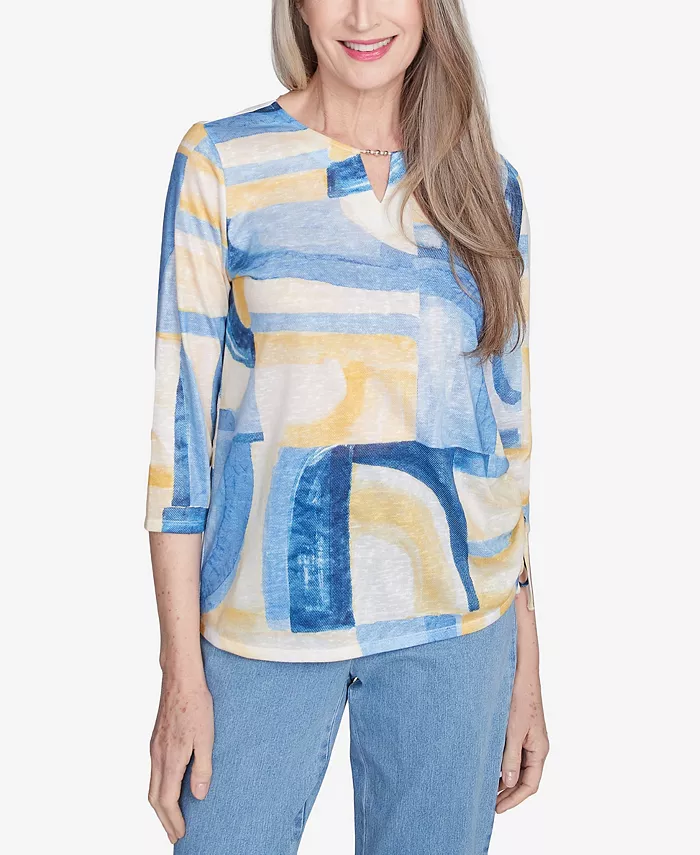 

Женский топ Flower Power в стиле акварельного пэчворка с геометрическим узором Alfred Dunner, мультиколор