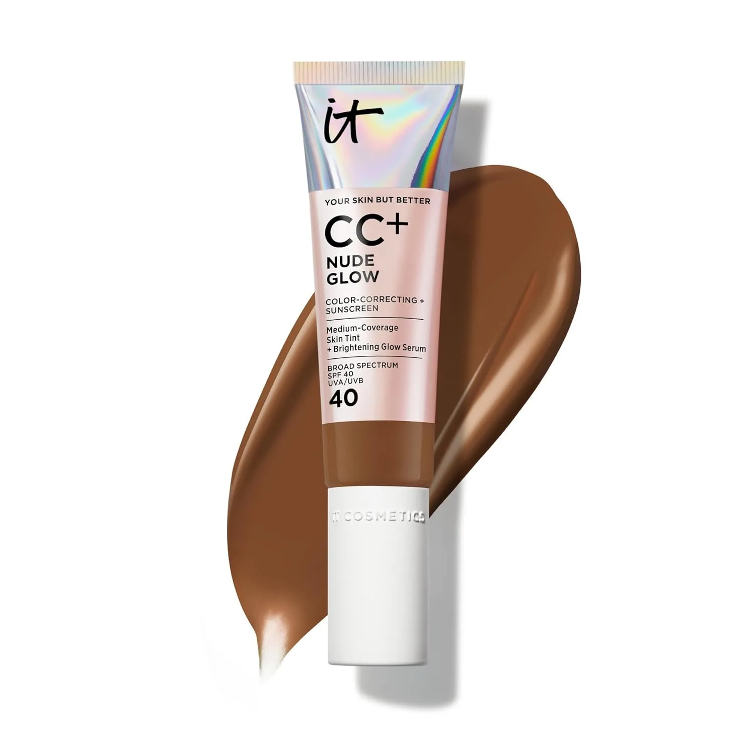 Тональная основа IT Cosmetics CC+ Nude Glow, среднее покрытие с SPF 40 и сывороткой для сияния, Deep Mocha