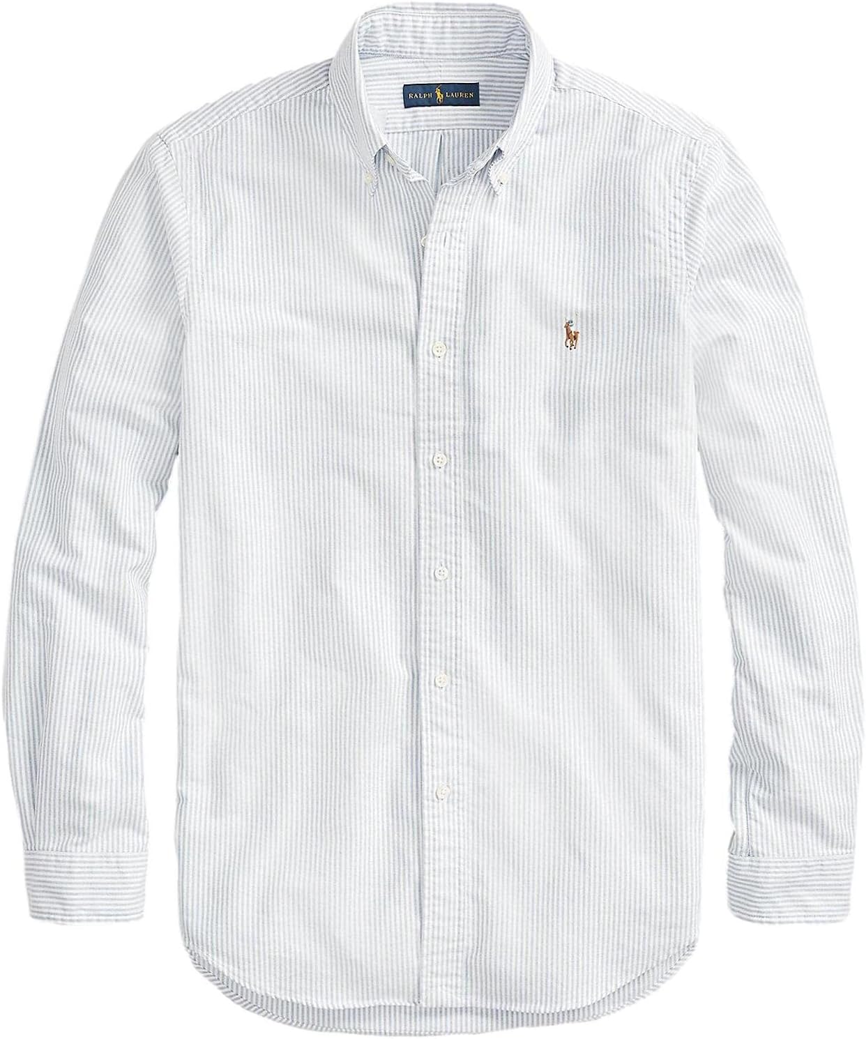 

POLO RALPH LAUREN Мужская классическая оксфордская рубашка с длинным рукавом, The Basic Blue/White Stripe