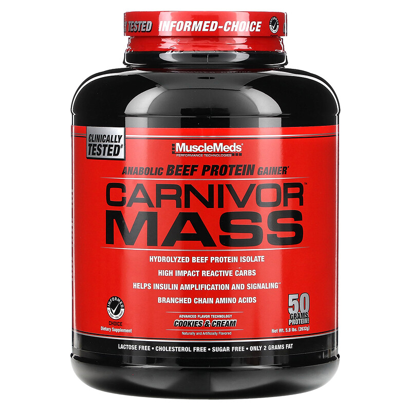

MuscleMeds, Carnivor Mass, анаболический протеин из говядины, печенье и сливки, 2632 г (5,8 фунта)