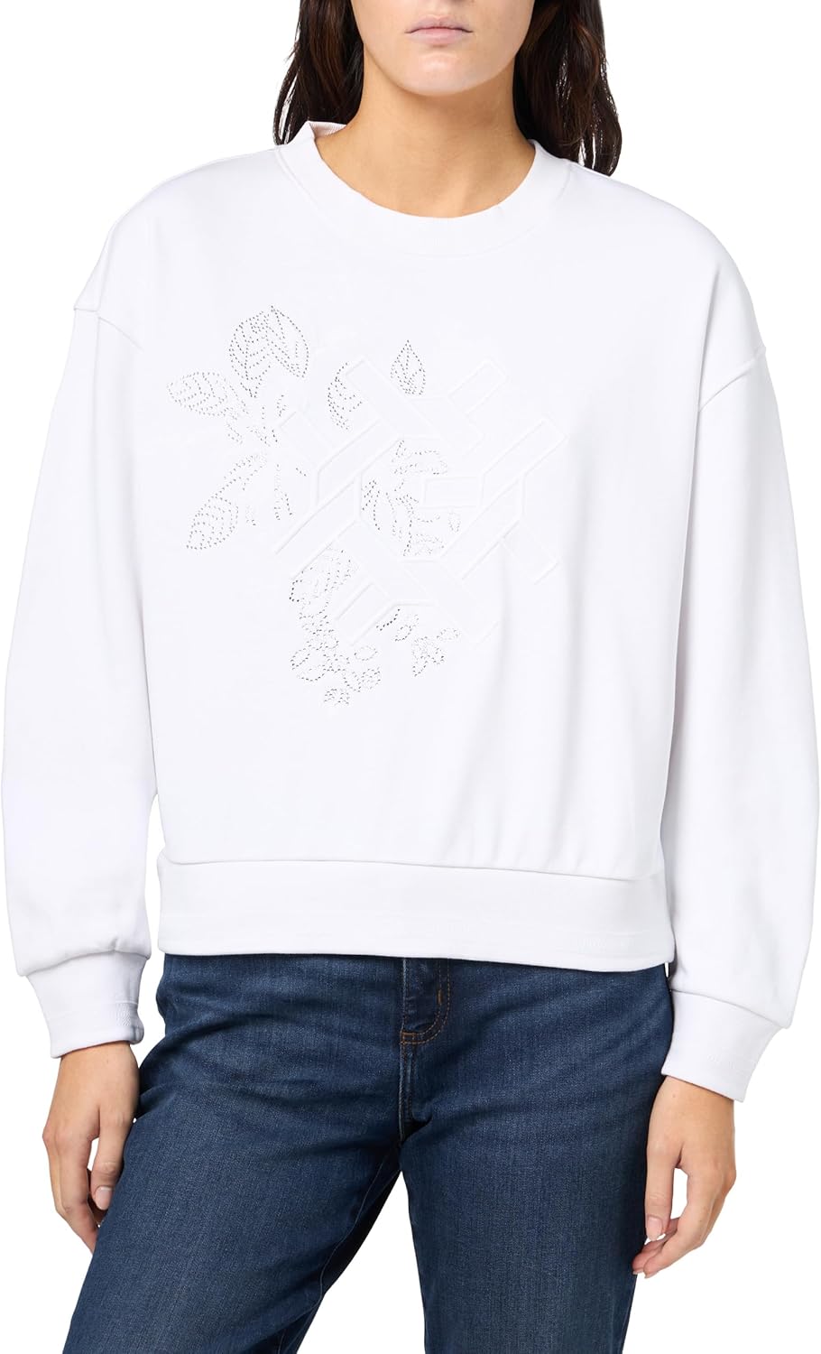 

GUESS Женская флисовая толстовка с вышивкой G-Wave, Pure White