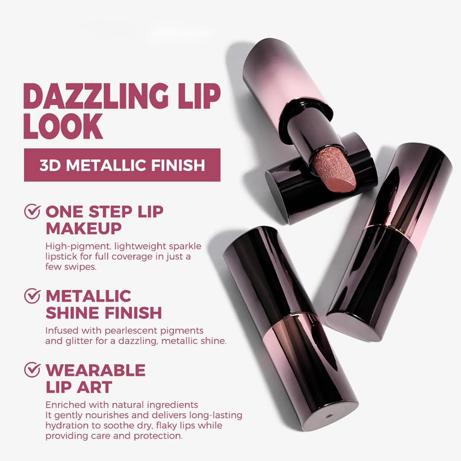 Блеск для губ Shiny Lipstick, рубиновый с золотыми блестками, увлажняющий, стойкий — фото 4