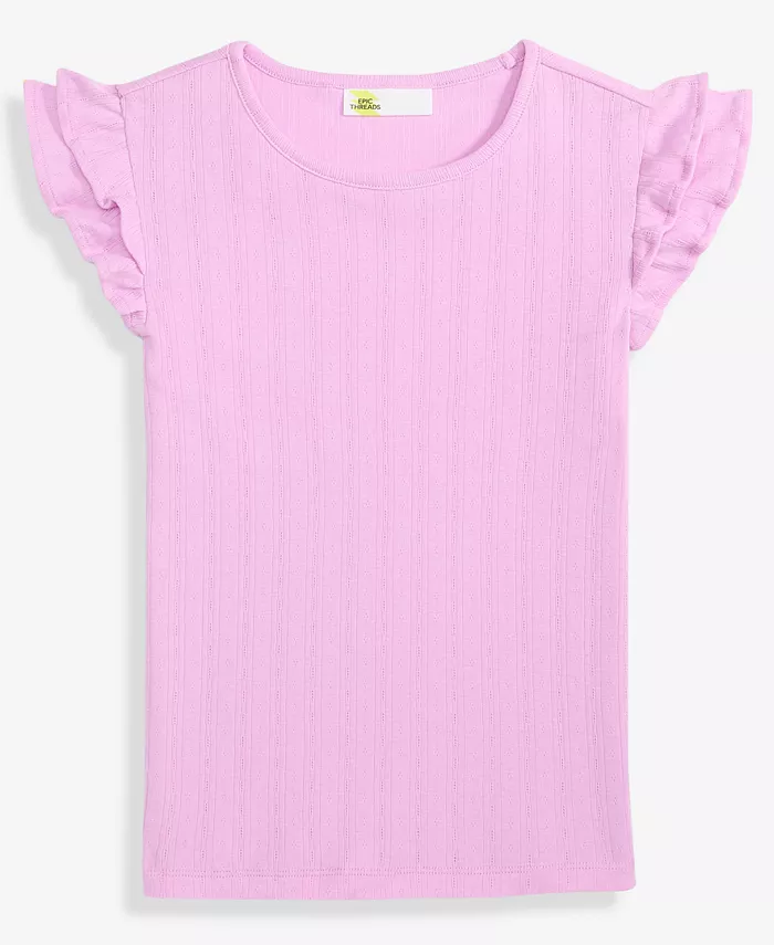 

Топ с рюшами на рукавах и ажурной вязкой для девочек Little & Big Girls Epic Threads, фиолетовый