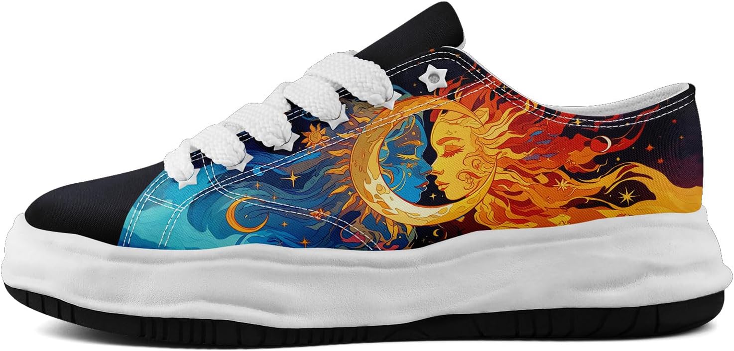 

Кроссовки на холщовой основе AWSOLE для женщин и мужчин с принтом Луны, Солнца и Звезд, художественные низкие повседневные кроссовки, удобная легкая унисекс обувь, белый/черный/синий/желтый/темно-синий