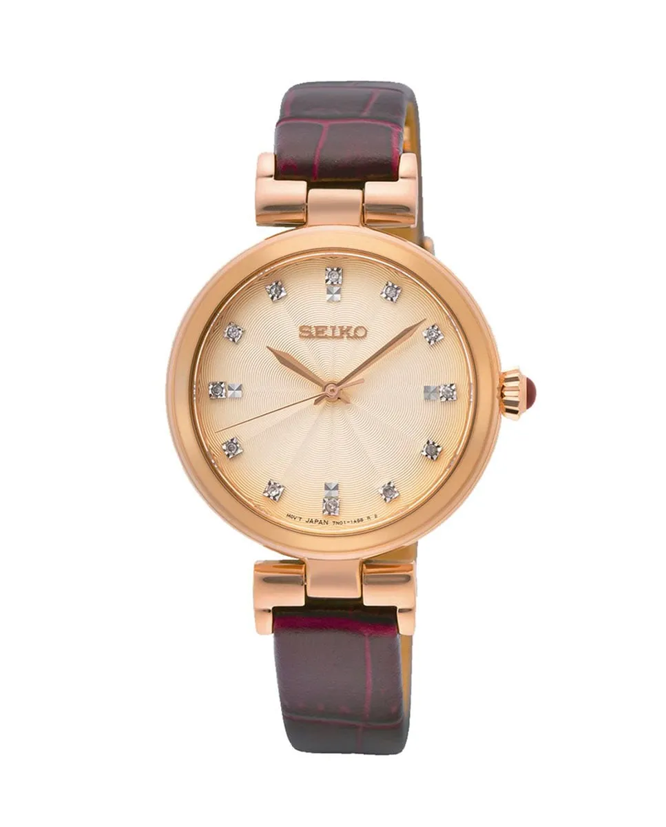 

Женские часы Ladies SRZ548P1 с кожаным и коричневым ремешком Seiko, коричневый