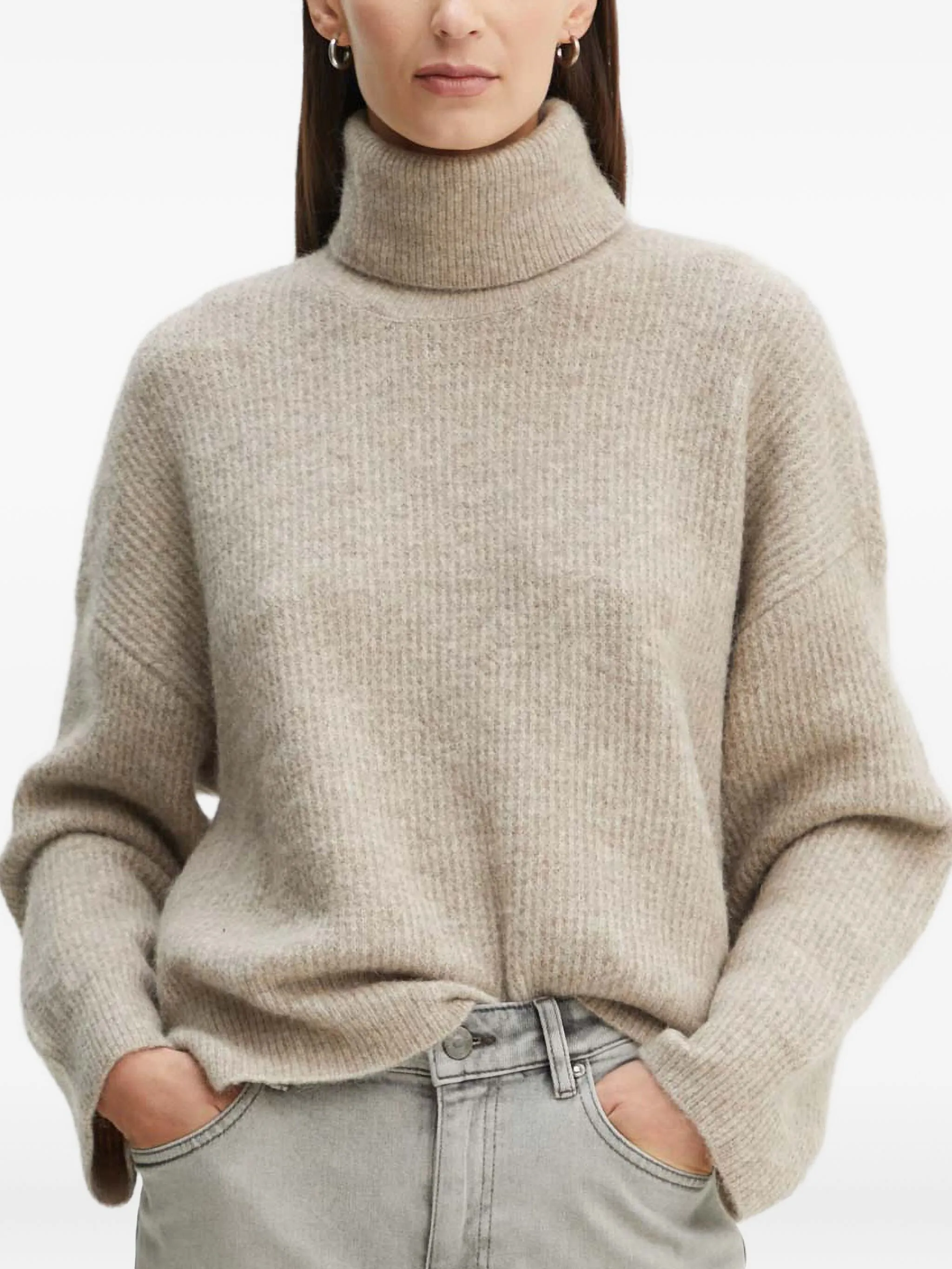 

Свитер в рубчик с высоким воротником Gestuz, бежевый