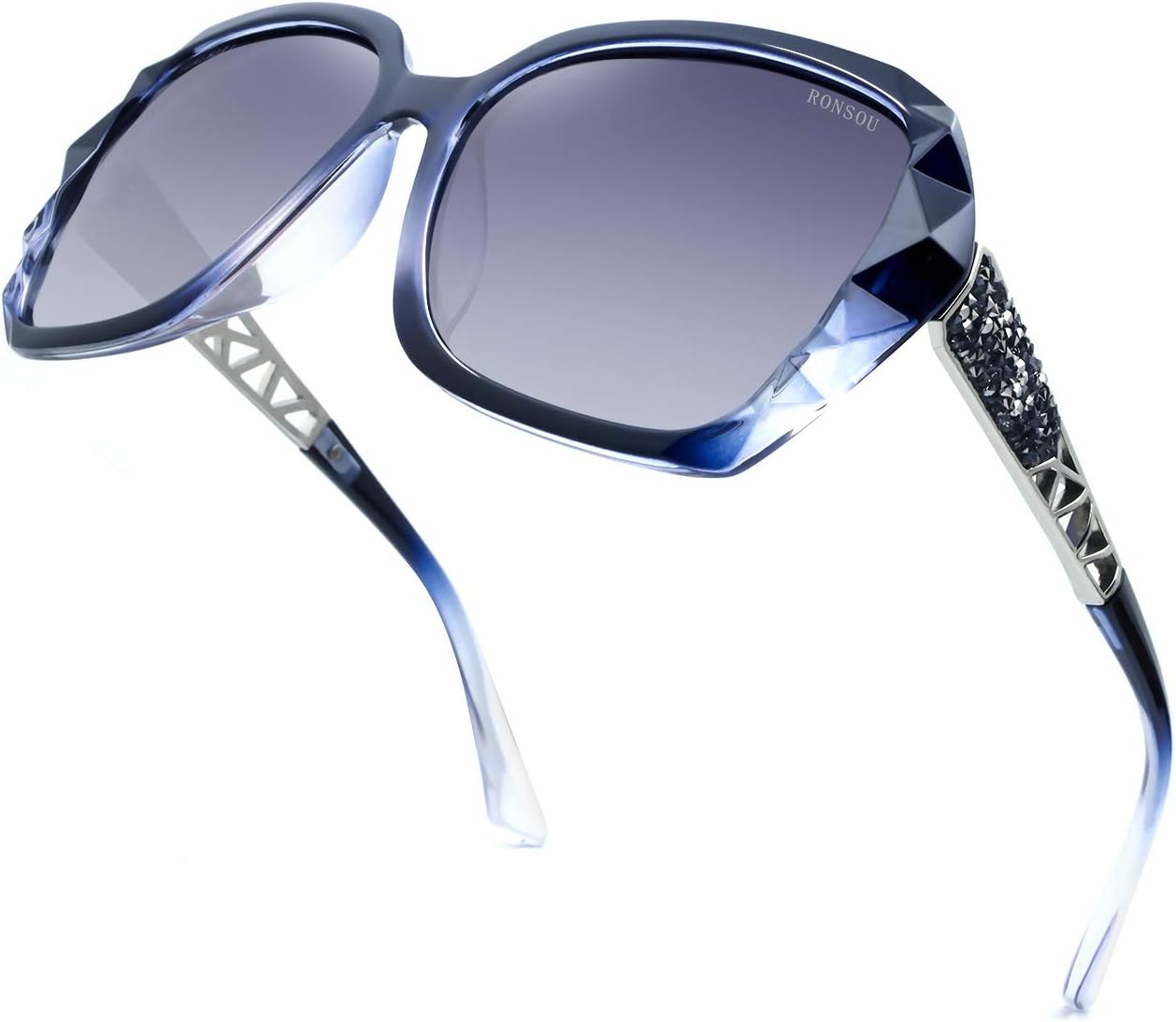 

RONSOU Модные солнцезащитные очки для женщин, увеличенного размера, поляризованные, с защитой от УФ-излучения, винтажные классические солнцезащитные очки для женщин, Blue Frame Grey Lens