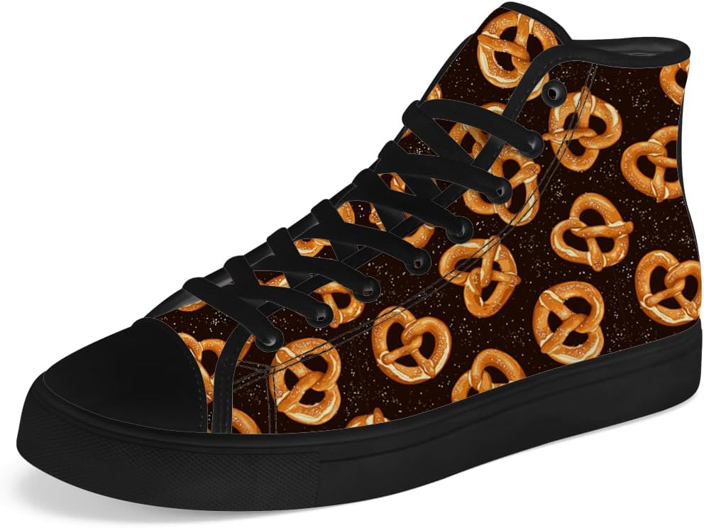 

Мужские и женские высокие кеды Chebing с принтом крендель, с шнуровкой, повседневная обувь из ткани, черный