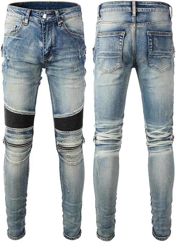 Джинсы с потертостями, Skinny, Синий