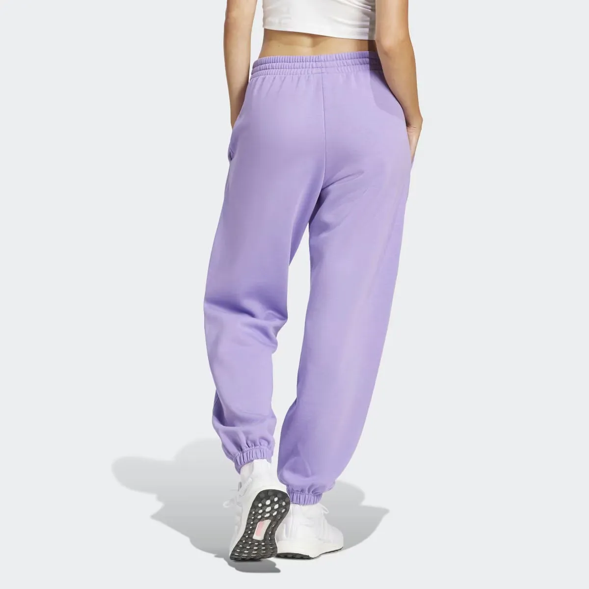 Женские Essentials Французские махровые брюки Adidas с манжетами и манжетами в 3 полоски, чёрный — фото 2
