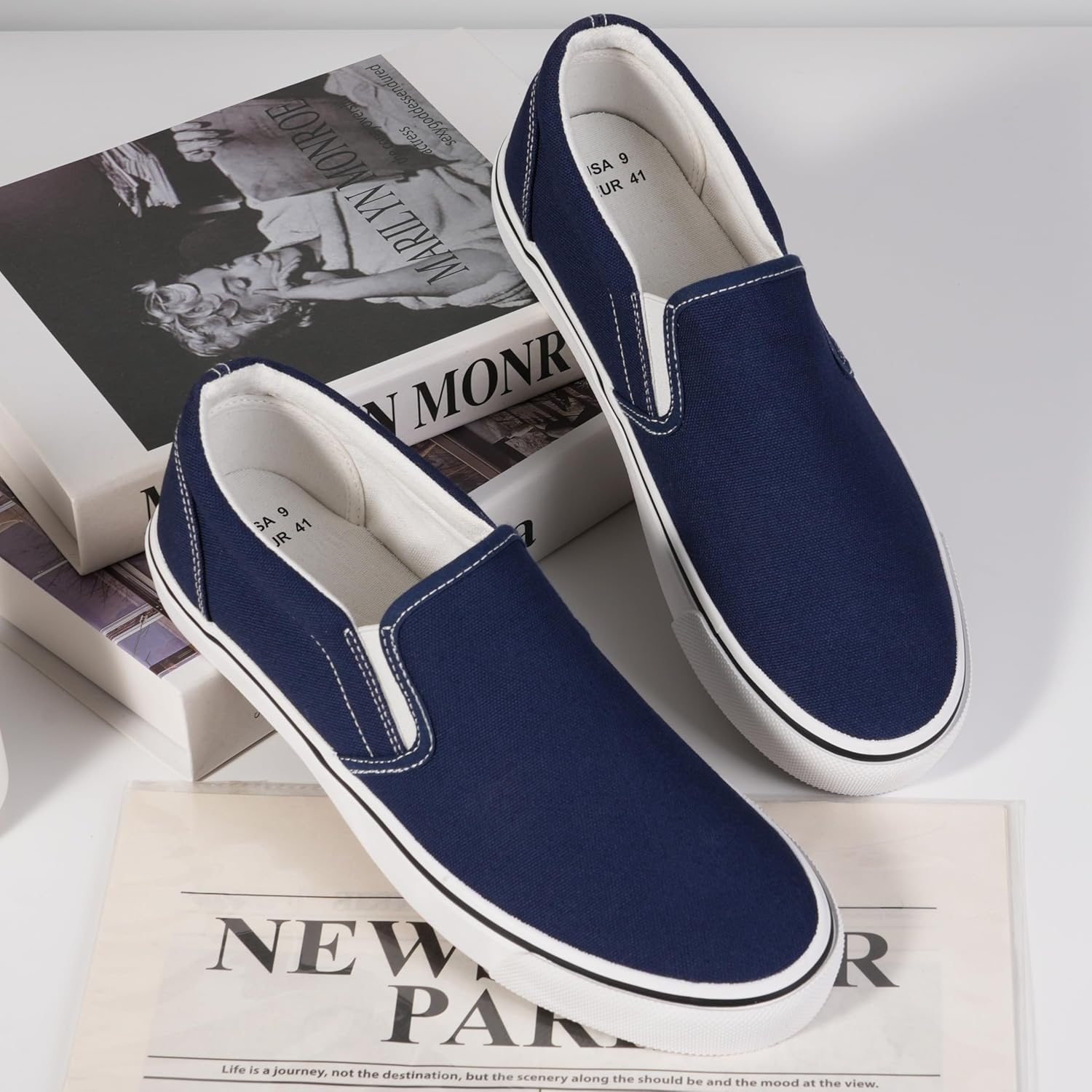 Мужские классические слипоны из канвы, повседневные лоферы, модные кроссовки Antlulu, темно-синий — фото 4
