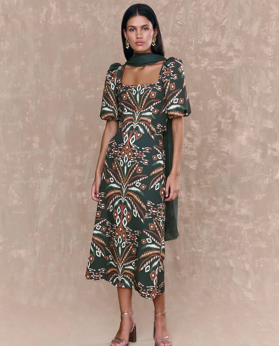 

Миди-юбка с рисунком и расклешенным кроем MIPHAI, темно-зеленый