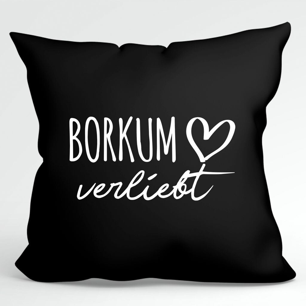 

УРАА! Подушка Borkum in love Декоративный чехол на подушку без наполнителя Черный с названием любимого острова Hellweg Druckerei