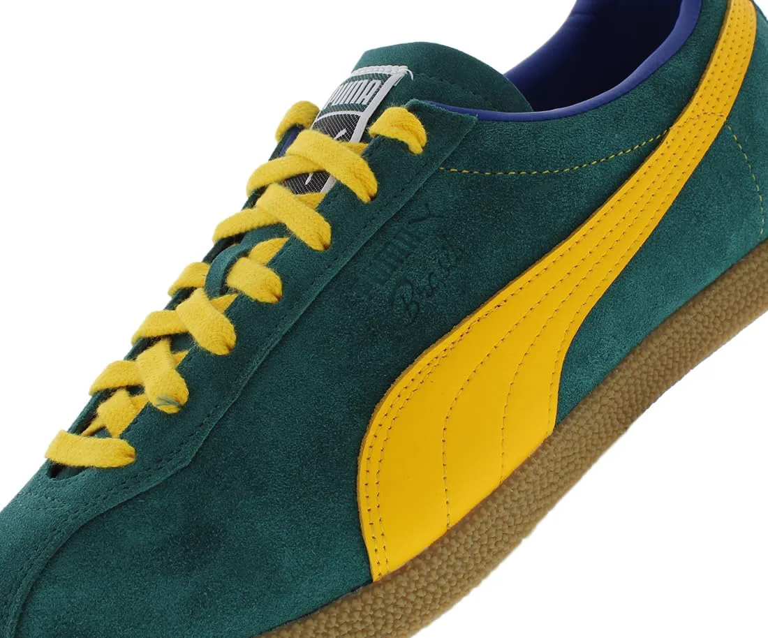 Мужские кроссовки PUMA Brasil на шнуровке для повседневной носки - оранжевые, зеленый — фото 4