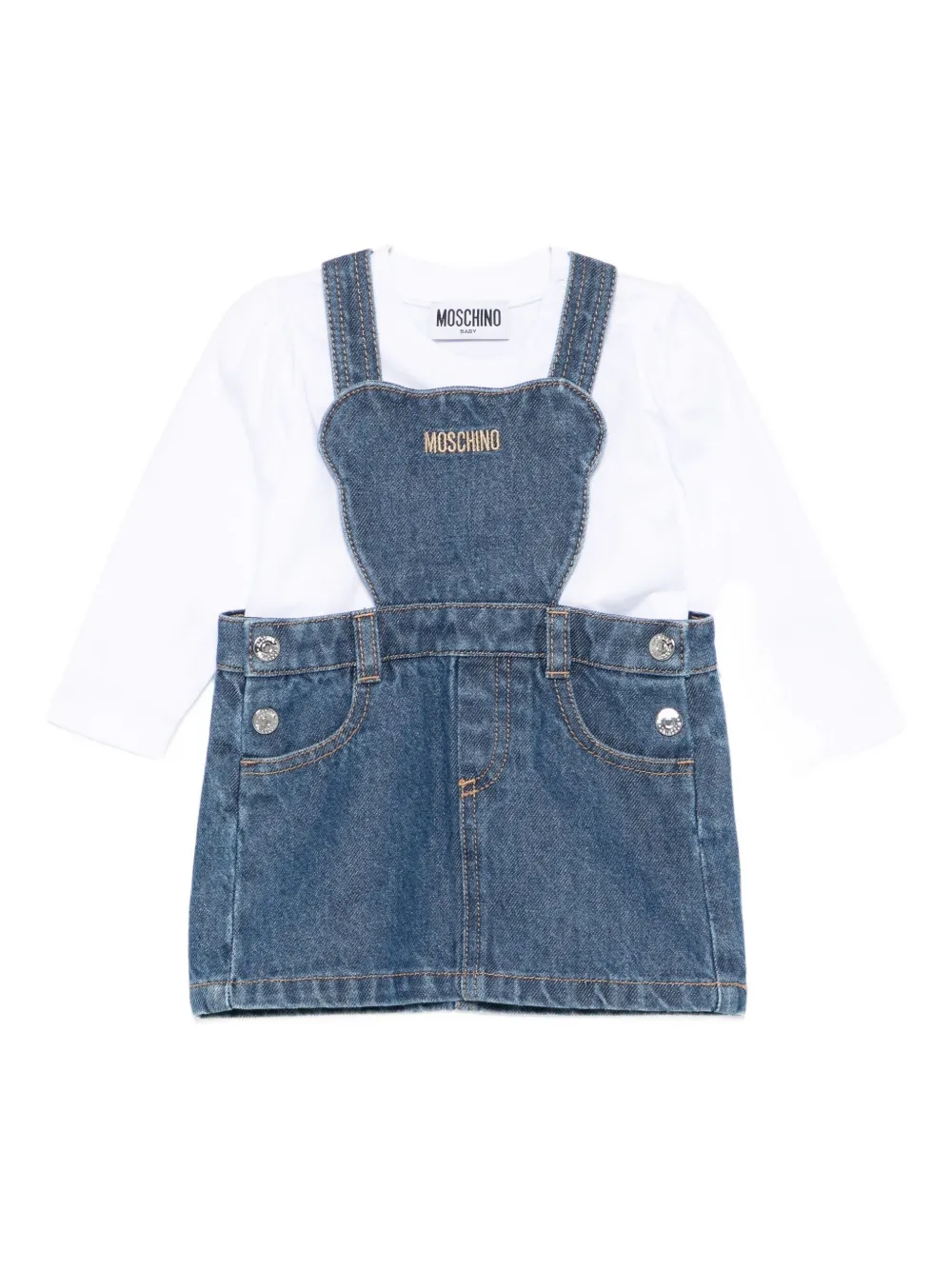 

Комплект из джинсовой юбки с вышитым логотипом Moschino Kids, белый