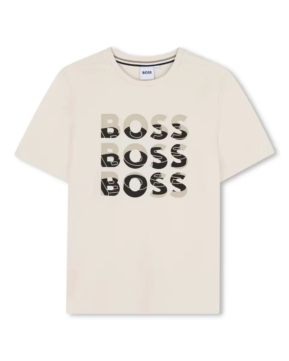 

Футболка из хлопка для мальчика с мультилоготипом BOSS Kidswear, натуральный