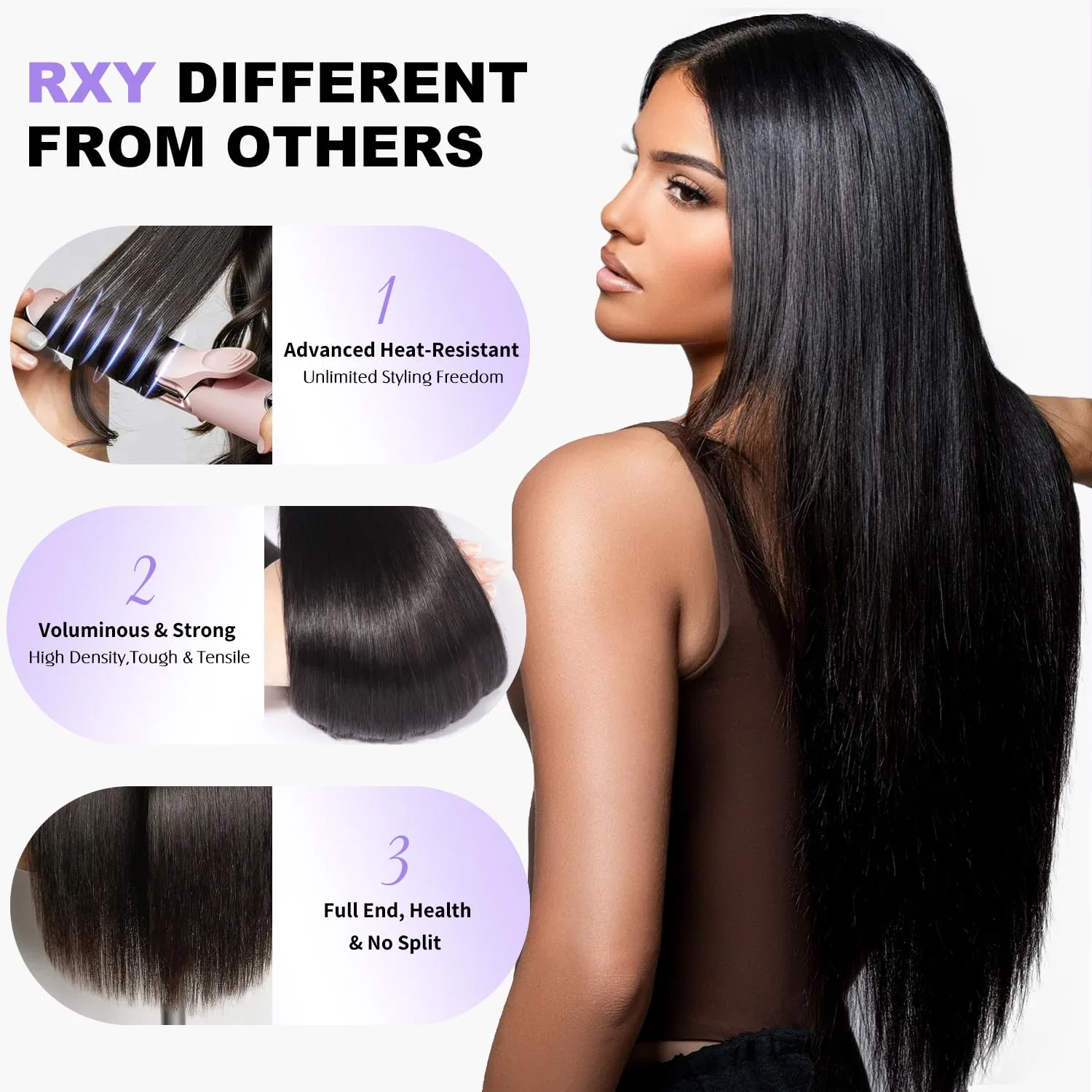 Женский прямой парик из натуральных бразильских волос HD Lace Front, 46 см, 100% Remy Rxy, 2-Natural Black — фото 4