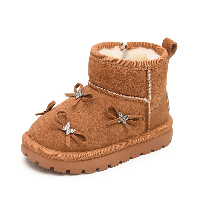 Модные утепленные ботинки mid top для детей с флисовой подкладкой и противоскользящей подошвой BODING, Camel