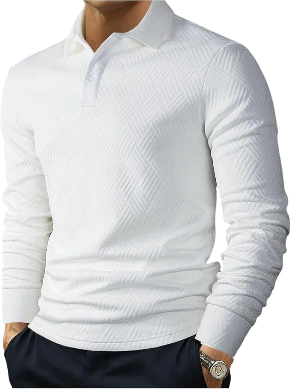 

Поло для мужчин с длинным рукавом и стеганой отделкой RODYETQQ