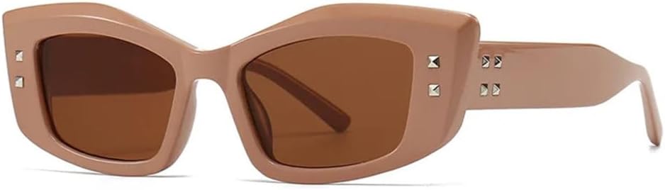 

Ретро-солнцезащитные очки «кошачий глаз» с заклепками для женщин, модные квадратные солнцезащитные очки с защитой от УФ-излучения UV400 для мужчин и для водителей LJTJTAV, C4 Pink Tea