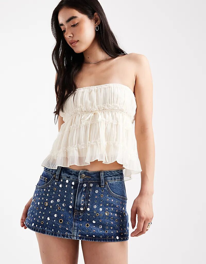 

Кремовый шифоновый топ без бретелек с оборками Edikted Seren