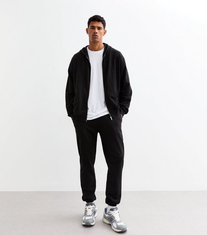 

Черный свободный худи на молнии из смесового хлопка New Look, черный