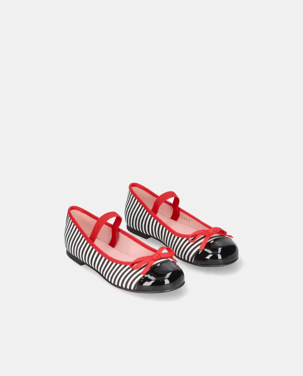 Детские балетки Ханна из ткани и лаковой кожи Pretty Ballerinas, черный / белый / красный — фото 3