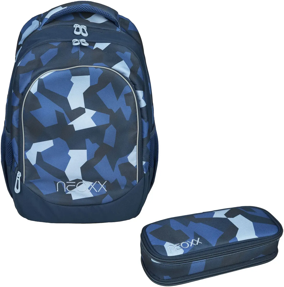 

Школьный рюкзак neoxx "Camo Nation Backpack & Pencil Box", отражающие поверхности, изготовлены из переработанных ПЭТ-бутылок, синий
