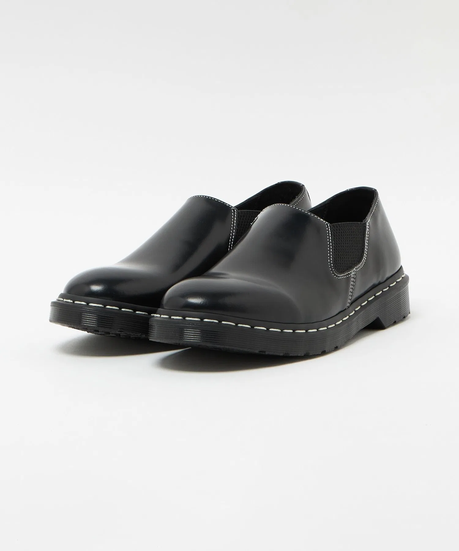 Мужские кожаные слипоны Dr. Martens LOUIS с белой строчкой чёрные — фото 3