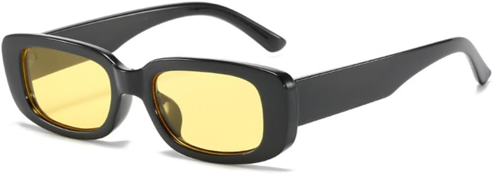 

Ретро-солнцезащитные очки небольшого размера для мужчин и женщин, модные винтажные солнцезащитные очки в прямоугольной оправе с защитой от УФ-излучения UV400 для активного отдыха на природе TYUVIVO, Black Yellow