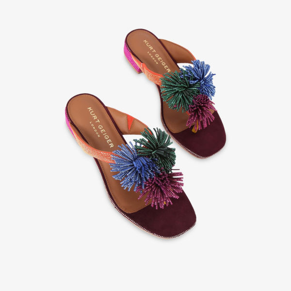 Босоножки Kurt Geiger London T-bar с помпонами из замши, мультиколор — фото 2