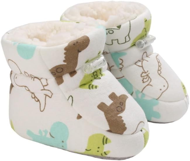 

Новорожденные мальчики девочки теплые ботинки пушистые носки уютные ботиночки нескользящие Purepips, White-Dinosaur