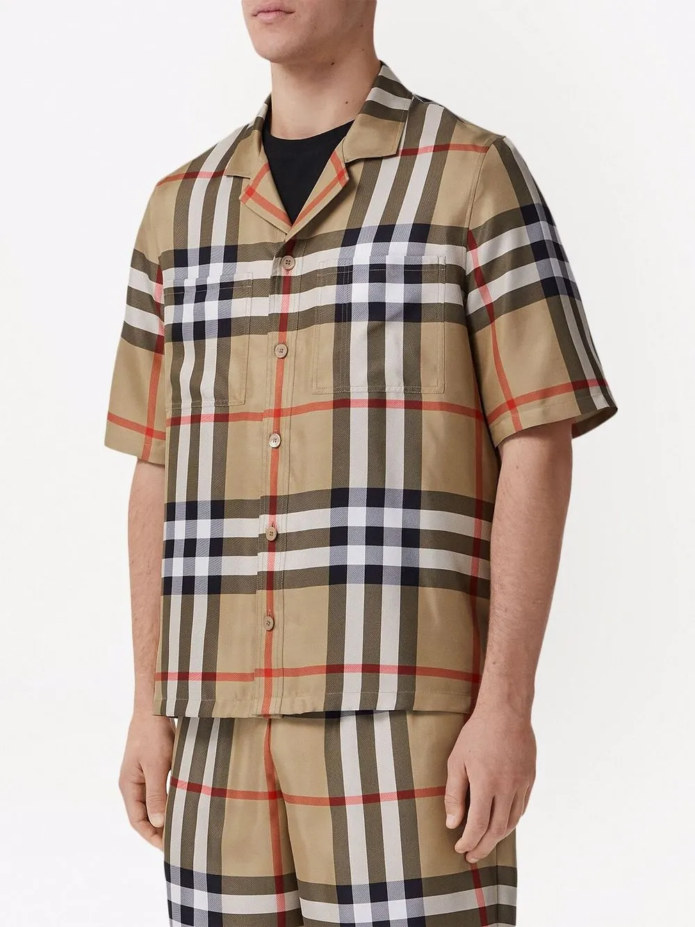Рубашка BURBERRY с короткими рукавами, шелк 100%, коричневый — фото 3