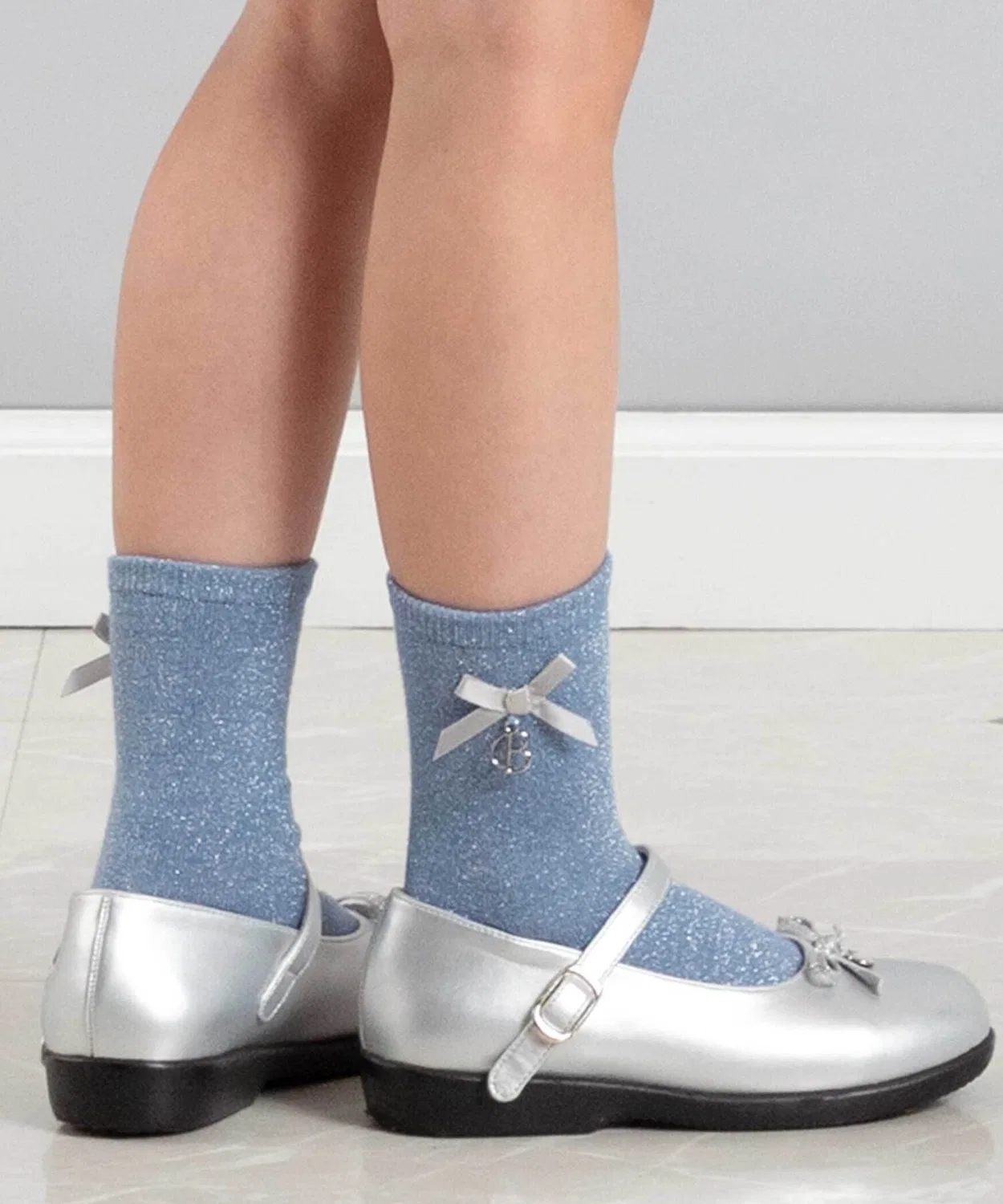 Носки с лентой и шармом, бренд BeBe, 11-24 см, синие — фото 3