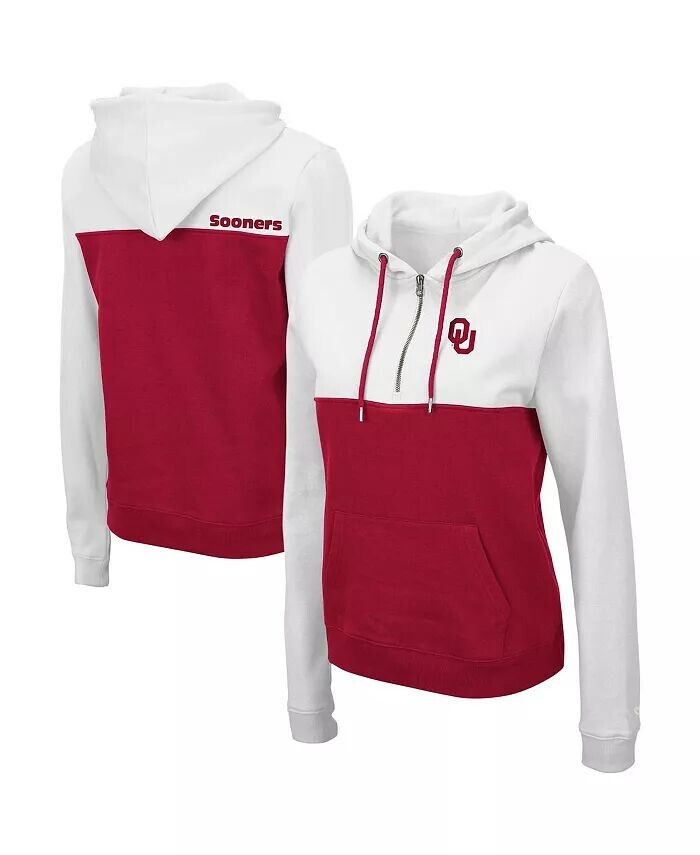 

Женская белая, красная толстовка Oklahoma Sooners Aidan с капюшоном и полумолнией Colosseum