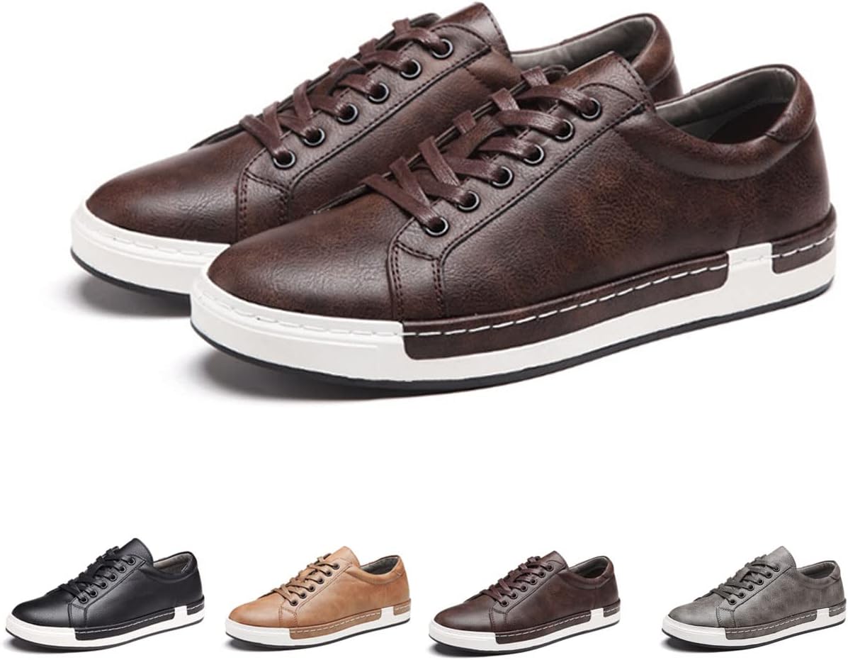 

Мужские кожаные повседневные кроссовки, дышащие низкие прогулочные туфли для бизнеса Ainijia&Holo, коричневый