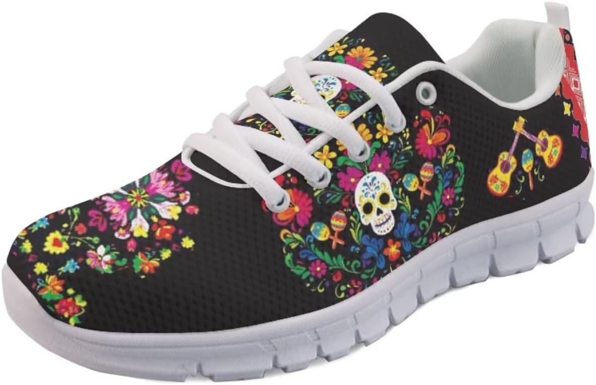 

Кроссовки Forchrinse Mexico Splash Ink унисекс, национальные прогулочные теннисные кроссовки для женщин и мужчин, легкие кроссовки для фестиваля, Mexican Skull Embroidered Flower Print