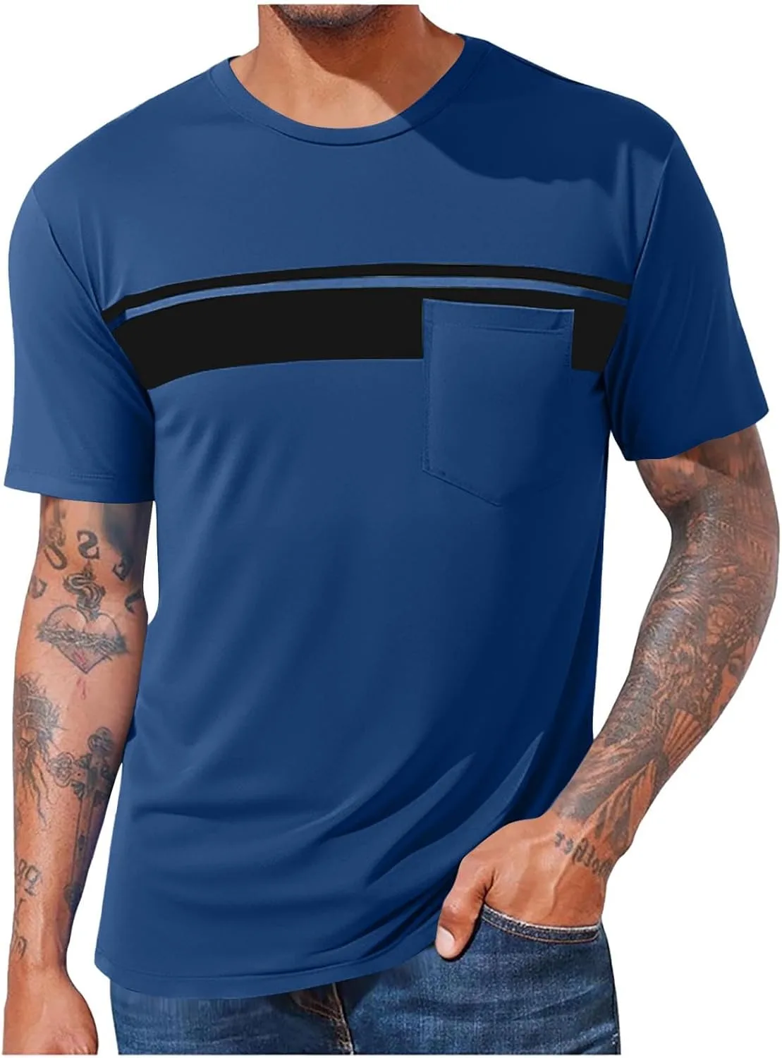

Футболка с круглым вырезом для мужчин Casual Trendy Color Block летняя с коротким рукавом