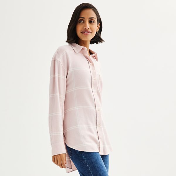 

Маленькая свободная фланелевая кофточка бойфренда Sonoma Goods For Life, цвет lite pink white plaid